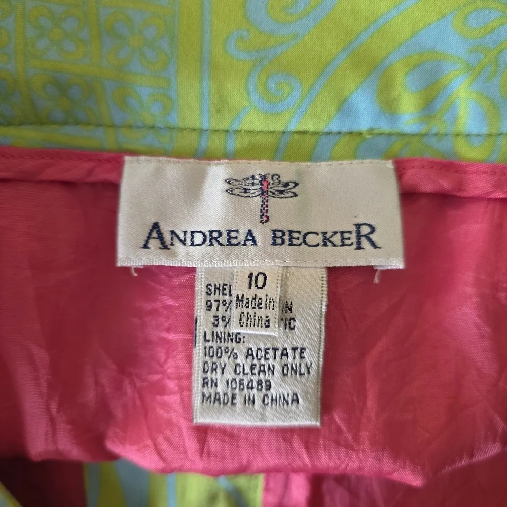 Andrea Becker Pencil Skirt Women 10‎ Green Blue Paisley Preppy Retro Resort